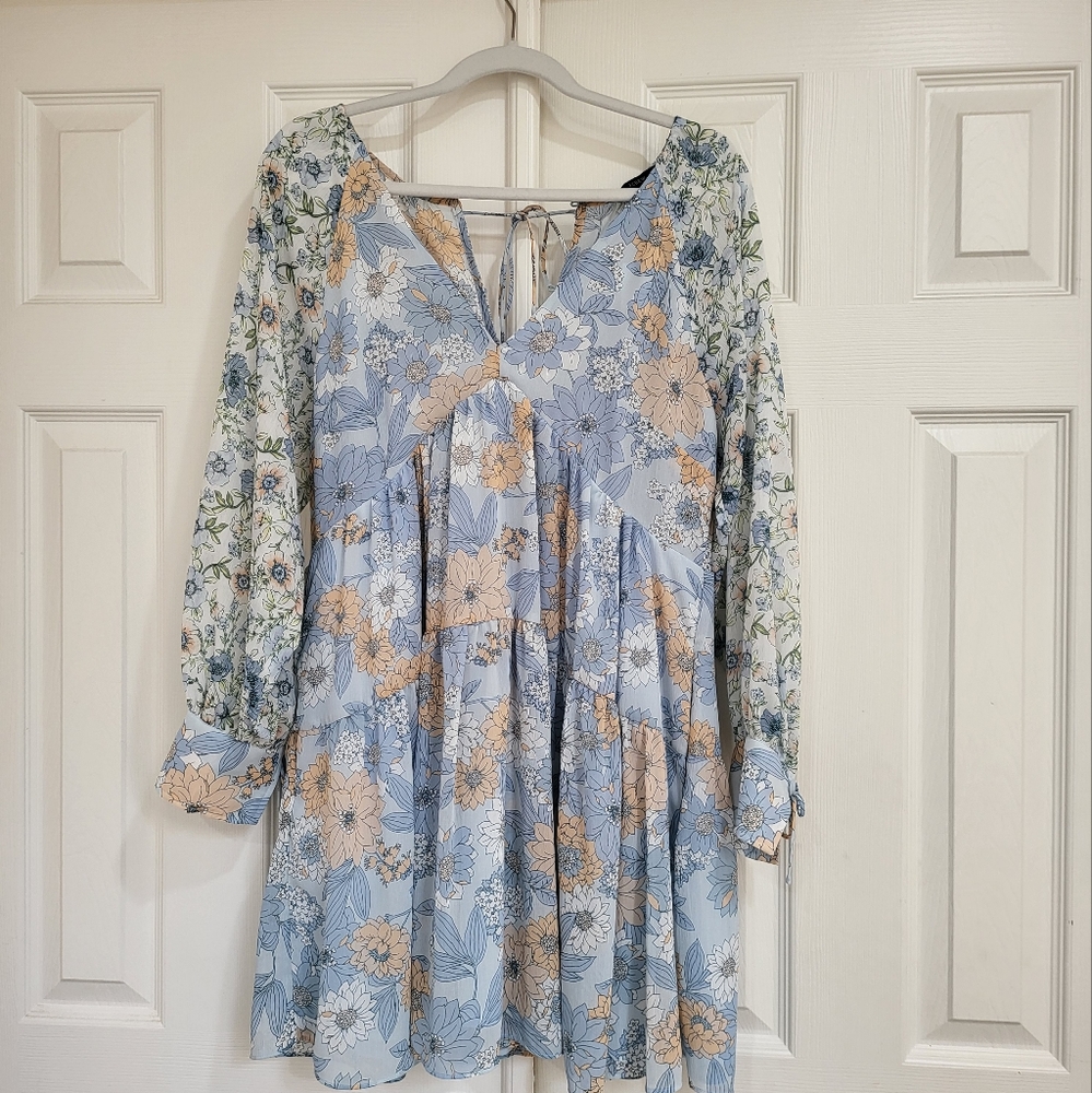 NWT J.Crew long-sleeve crinkle chiffon dress in mixed floral size 6